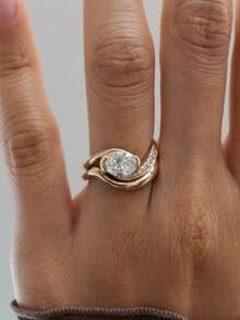 1 Pc Or 1Set 925 Sterling Silver Twisted Arm Half Set Egg Shaped Small Arc Ring Women's Date Night Party Ring Anniversary Gift Exquisite Ladies' Jewelry - Gold - View 10