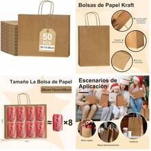 ECLATIQUE 50 Bolsas de Papel Kraft para Regalos (27x21x11cm), Bolsas de Papel Reciclable con Asas, Fuerte Adherencia y Capacidad de Carga, Boutique, Restaurantes, Panadera - 27x21x11cm+27x21x11cm - Ver 10