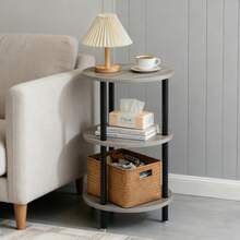 Mesita Auxiliar Redonda Mini, Mesita de Madera de 3 niveles , Ideal como Mesa de Centro, Mesita Lateral de Sofá y Mesita de Noche, 33.5X33.5cm Estantería Mesa De Centro Mesa Auxiliar Redonda Mesa Lateral - Gris - Ver 4