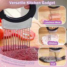 Onion Holder Lemon Slicer Cutter U2013 Stainless Steel Vegetable Fruit Slicing Assistant Easy,  Cutting Silver - Silver - View 4