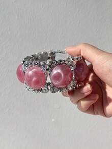 1pc Pink Transparent Asymmetrical Resin Bracelet, Heart Spike Rivet Leather Strap Wristband, Layered Charm Jewelry For Women - Multicolor - View 16