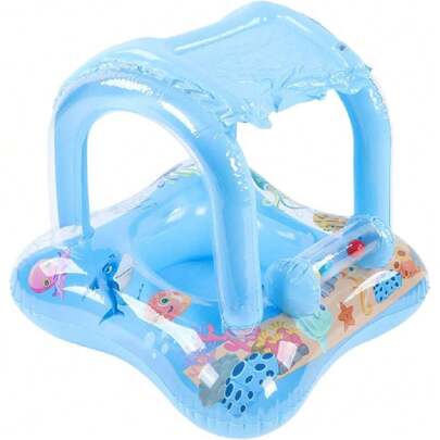 Flotador de piscina para bebés, Flotador inflable para bebé con toldo y parasol Asiento  Juguetes de verano para jugar en la playa con forma de barco Para niños pequeños (Azul),39508481