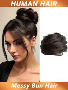 凌乱人发发髻发片直发发圈盘发带弹性橡皮筋接发人发马尾发髻甜甜圈 #1B