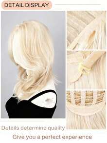 1pc 18-Inch Medium Length Curly Synthetic Wig, Lightweight Golden Color, Rose Net High-Temperature Fiber, High Density Basic Women Wig Suitable For Beginners - Blonde Highlight - View 6