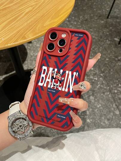  Paul Frank Licensed Bamboo Red Phone Case, Full Body Shock-Proof Protection With Camera Cover, Red & Blue Arrow Letter Monkey Pattern, New Design Compatible With IPhone 13/14/15/16/17 Pro Max