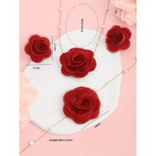 4pcs/Set Fashionable & Elegant Fabric Red Rose Earrings, Bracelet, Necklace Jewelry Set, Suitable For Banquet, Wedding, Valentine's Day And Other Occasions - Red - View 5