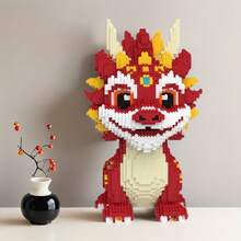 1 Set 2100pcs Flame Dragon Building Blocks Model Kit - With Red Accents, Perfect For Birthday, Christmas, Halloween, Thanksgiving, New Year Celebrations, Holiday Gifts | Detailed Assembly | Construction, Car Model Kit, High-End 3D Puzzle - Multicolor - View 2