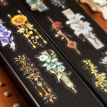 20 Sheets/Bag Stickers, Floral Beadwork Series, Vintage Beautiful Flower Theme PET Long Strip Stickers, Can Be Used As Bookmarks, Scrapbook Supplies, Notebook Accessories, Decorative Items For Photo Framesc - Multicolor - View 9