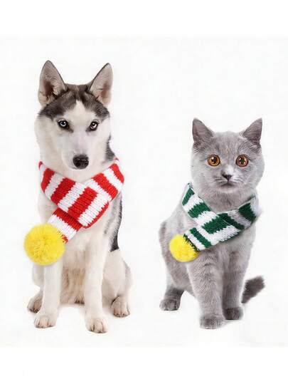 1pc Pet Scarf, Red & White Color Block, Suitable For Cats & Dogs, Warm & Comfortable Knitted Neckwear For Pets, Creative Christmas Gift For Poodle, Teddy, Cats