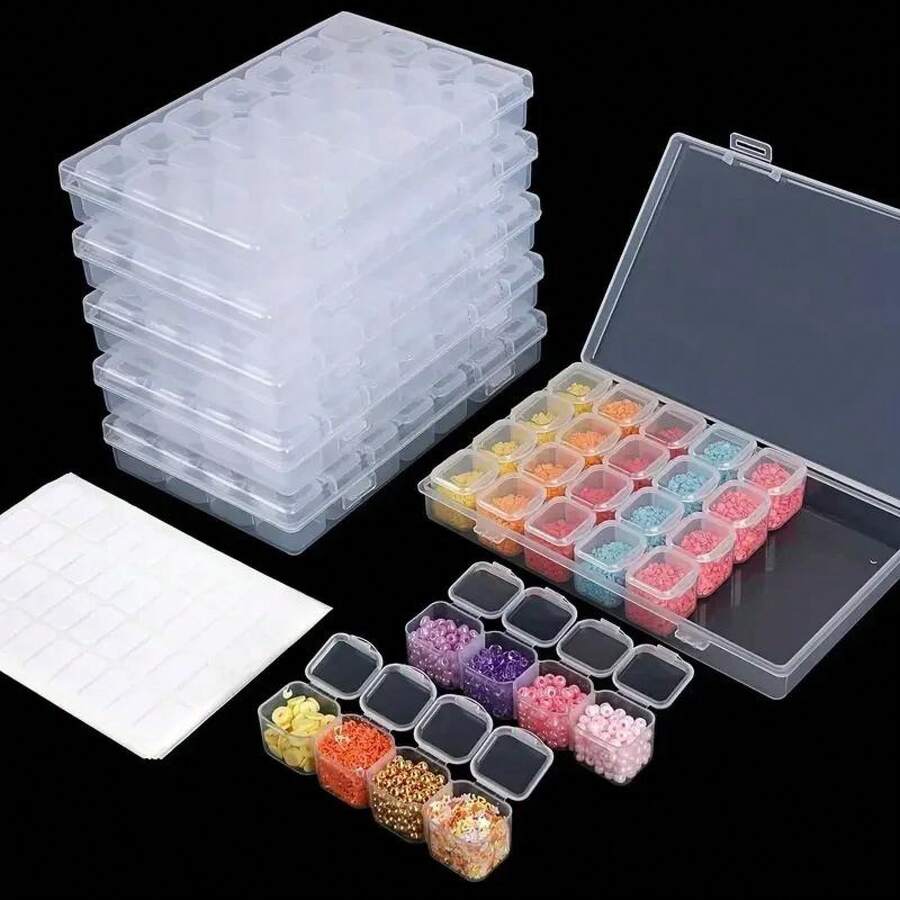 28-Grid Diamond Painting Rhinestone Storage Box, Plastic Organizer For Embroidery Accessories, DIY Craft Art Supplies Holder Solution, Diamond Art Tools - Trong sáng - Xem 1