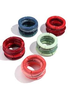 一套4条时尚波西米亚风彩色亚克力竹节管可伸缩弹力手链，适合女性日常佩戴，礼品