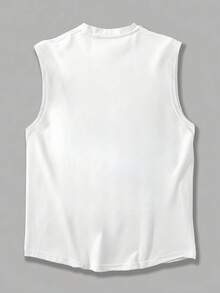 1pc Men's Summer City Print Round Neck Casual Tank Top - White - View 4