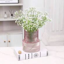 Ribbed Glass Vase, Flower Vase, Fluted Vases Flowers, Modern Vases Living Room, Dining Table, Entryway, Shelf, Wedding, Office, Coffee Table, Birthday, 5 Inches - Hồng + Lớn - Xem 8