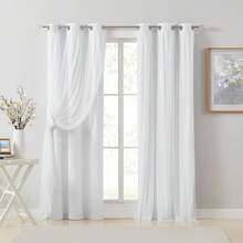 Beige 80% Blackout Curtains With Sheer Overlay, Double Layer Thermal Insulated Window Panels, 63 Inch, Living Room And Bedroom, Beige Drapes With Tiebacks, Grommet Top, 37 X 63 L X 2, Modern Home Decor - 白色 - 查看 9