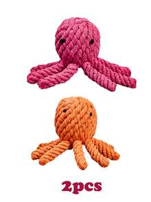 1pc/2pcs Colorful Handmade Woven Rope Dog Toys, Cute Cartoon Animal Shapes Like Bear, Octopus, Duck, Giraffe, Lobster, Puppy, Elephant To Attract Pet's Attention, Durable, Chew Resistant, Stress Relief, Teeth Cleaning, Oral Care, Interactive Rope Toys, Pet Gifts, Pet Supplies - Multicolor - View 5