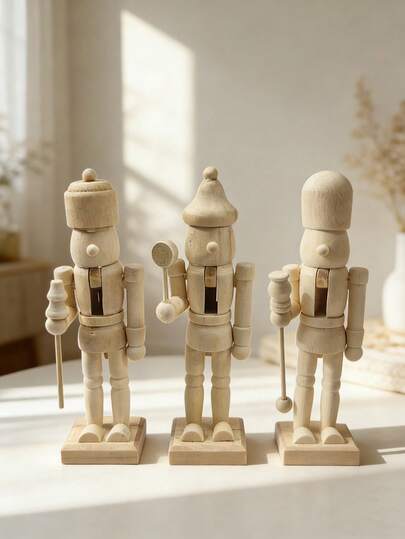 6pcs Wooden Nutcracker Doll Set, Blank Soldier Figurines For DIY Painting & Decoration, Suitable For Easter, Ramadan, Valentine's Day, Mother's Day, Home Party, Handicraft, Creative Gift