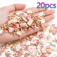 20pcs Valentine's Day Themed Keychain Set | Cupid's Hearts And Bouquet Zinc Alloy Pendants, Surprise Mix & Match | Exquisite Gift Set For Festivals And Parties - Multicolor - View 6