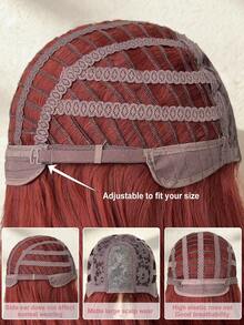 渐变红色假发，长波浪卷发，中段无刘海，26英寸，适合女性在圣诞节、万圣节、音乐节、派对和日常佩戴。 - 漸層紅色 - 查看 6