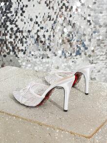 Women's Fashion Mesh Pointed Toe Bow Tie High Heel Sandals, Elegant Romantic Elegant Versatile Nightclub Runway Stiletto Slide Sandals - White - View 7