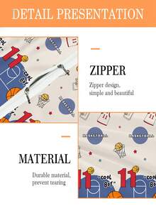 2PCS . Basketball Youth Theme Bedding Set Children's Bedding Set, 100% Polyester, 3D Double-Sided Printed Anime Cartoon Children's Bedding Set, Suitable For Both Boys And Girls (1 Single-Sided Printed Pillowcase+1 Double-Sided Printed Duvet Cover, Without Padding) - Multicolor - View 4