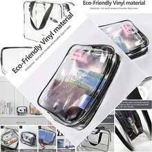 Bolso cosmético transparente de Almacenamiento del artículo de tocador del recorrido del aire de la bolsa de cosméticos, cubos resistentes al agua del embalaje con el cierre de cremallera y asas que llevan para los hombres del bebé de las mujeres, caja del cepillo del maquillaje (3 Pcs) (Negro) - como en la foto - Ver 1