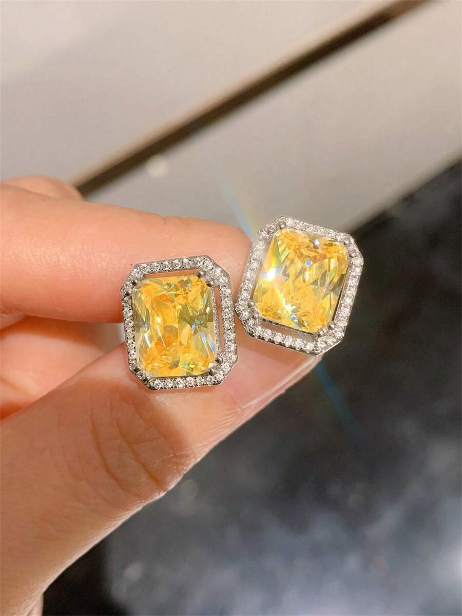 1 Pair Teen Luxury Cubic Zirconia Stud Earrings For Girls For Daily Decoration For Party Jewelry Birthday Gift - 1# - View 1