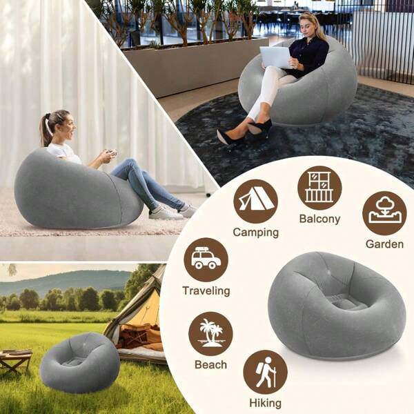 Sillón de puf inflable extra grande - Diseño de lamas de PVC, ideal para la sala de estar y el campamento al aire libre, color caqui - Adecuado para adultos y adolescentes - Asiento relajante y cómodo - Regalo ideal para noches de cine y fiestas en el patio trasero