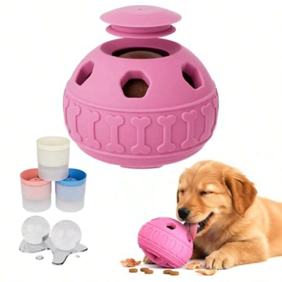 Treat Dispensing Dog Toys Enrichment Licking And Puzzle Feeder Sturdy Rubber Interactive Dog Toys Dog Chew Toy For Happy Cool Pups - Reduces Anxiety Easy To Clean Pink - Pink - View 1