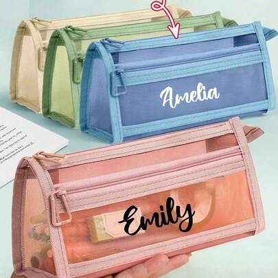 Hộp bút cỡ lớn trong suốt, in tên theo yêu cầu, túi đựng bút đơn giản thời trang, túi đựng bút lưới nylon thoáng khí dung tích lớn, túi đựng văn phòng phẩm cho học sinh/sinh viên, túi đựng bút lưới, hộp đựng đồ dùng học tập đơn giản, đồ dùng học tập cho năm học mới.