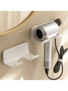 1pc Wall-Mounted Hair Dryer Holder, Hair Dryer Storage Rack, Angled Hair Dryer Stand, Bathroom Hair Dryer Organizer, Multi-Function Hook - Multicolor - View 8