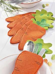 4/6pcs Carrot Shaped Orange Felt Cutlery Holders, Easter Tableware Organizer Bags - Multicolor - View 8