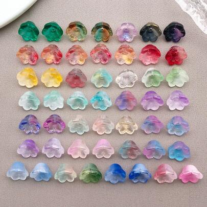 50pcs Lily Of The Valley Glass Beads 8x11mm, Loose Beads With Bellflower Buds & Bell-Shaped Blossoms For DIY Jewelry, Hairpins And Beading.