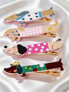 4pcs Cute Cartoon Puppy Hair Clips With Wispy Bangs (Random Color)
