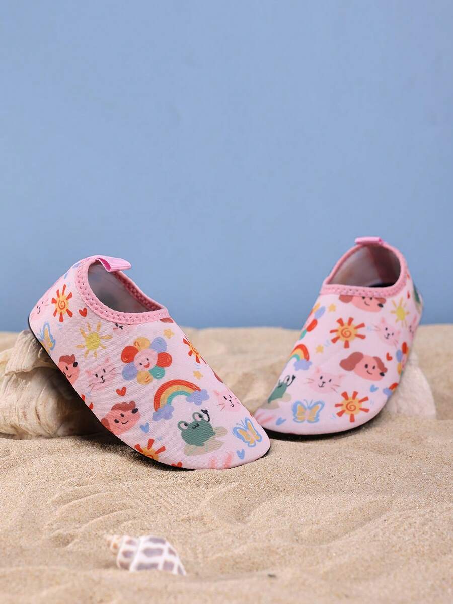 1 Pair Kids Outdoor Beach Shoes, Cute Pattern Soft Bottom Lightweight Breathable Beach, Water, Swimming, Trekking Elastic Socks Shoes For Boys & Girls - Pink - View 1