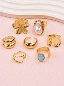 Set de 11 anillos delicados y lindos con rhinestones rosas, regalo de cumpleaños para niñas y niños, accesorios de joyería para uso diario - 11 grandes ojos de gato rosa dorado rosa... - Ver 7