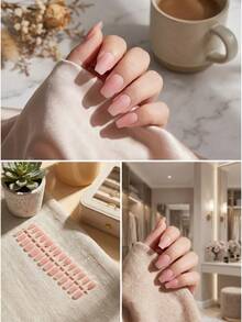 Blush Ombré Press On Nails - Short Almond Shaped False Nails, Natural Gradient Manicure, Sheer Pink Glossy DIY Fake Nails For Women - 粉色 - 查看 5