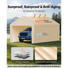 Carport Replacement Canopy, 10 X 20 Ft Potable Garage Tent Top Tarp With Sidewalls, UV-Resistant & Waterproof, Heavy Duty Car Shelter Tarp With Ball Buggees, Beige, Frame Not Included - 10x20ft Beige - View 4