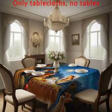 Toalha de mesa religiosa com estampa de presépio e céu estrelado, estilo pintura a óleo, para sala de jantar. Leve e lavável, feita de poliéster, ideal para jantares festivos em ambientes internos e externos. - Multicolorido - Ver 12