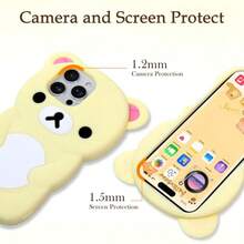 MX  Soft Silicone Bear Case For IPhone 16 Cute 3D Cartoon Teddy Bear Designed Protective Lovely Fun Adorable Fashion Phone Case Kawaii Cover For Women Girls Yellow - 黃色 - 查看 2