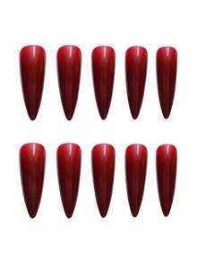 24 móng giả nhọn màu đỏ tía + 1 gel dán + 1 dụng cụ mài móng - Màu Đỏ Sâu - Xem 4