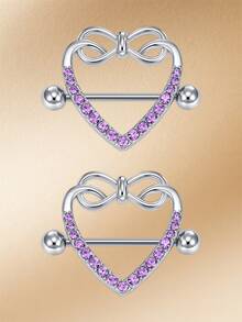 CIZME 1pair Sparkling Zirconia Pink Heart & Butterfly Nipple Barbells Nipple Rings,14G Heart Shaped Dangle Nipple Barbells Rings,Nipple Piercing Jewelry,Romantic Date Night Accessory Valentine's Day Gift - Silver - View 7