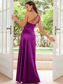 MUXXN 1950s Vintage Satin Cocktail Party Dress Wedding - Red Violet - View 4