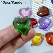 銀扣)10件混彩玻璃愛心吊墜