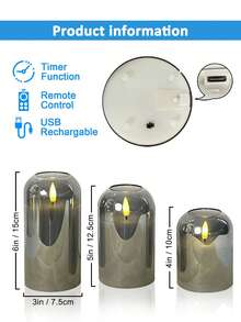 3 piezas de luces de velas sin llama recargables con temporizador y control remoto, velas LED recargables que no se derriten, color marfil, velas con llama cálida, adecuadas para el hogar, Halloween, Navidad, San Valentín, regalos, cumpleaños, bodas, fiestas, diferentes luces de ambiente para días festivos - Gris - con cable de carga - Ver 12