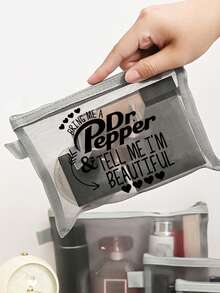 Funny Canvas Cosmetic Bag ,Printed With "Beautiful" Mesh Bag,- Lightweight Foldable Zipper Makeup Bag | Easy To Clean, Multi-Functional Makeup Case, Suitable For Travel And Holiday Gifts, Cosmetic Storage Bag, Mini Makeup Bag, Travel Makeup Bag - Multicolor - View 6