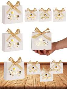 10PCS/1PC/Small Bowknot Gift Box [Including Ribbon] Valentine's Day Gift Box, Packaging Box, Packaging Bag, Can Hold Small Items, For Lovers, For Friends, Suitable For Valentine's Day, Birthdays, Party Gift Boxes [White] - White and Gold Ribbon LOVE - View 11