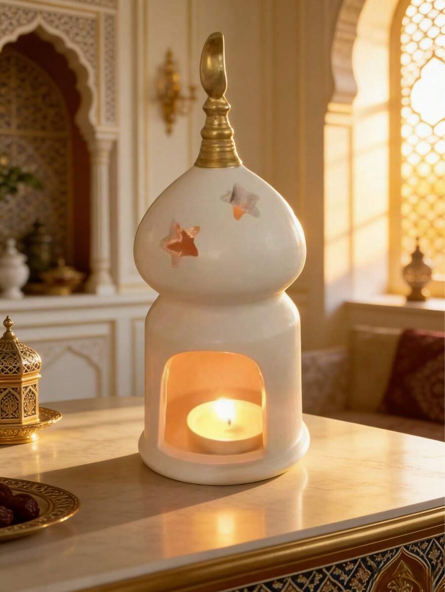 1pc Middle Eastern Style Decor, Ramadan Decoration, Ramadan Crescent Moon Candle Holder & Aroma Diffuser, Ramadan Islamic Festival Party, Home Room Dining Table Decor - Eid Al-Fitr Spring Decoration Gift, Festival Gift (Candles Not Included) - Multicolor - View 1