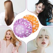 2 Packs Large Shower Caps For Women, Waterproof Shower Cap Double Layers Bath Caps With Hair Scrunchies For Long Thick Hair - màu tím, màu cam - Xem 5