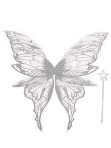31.5" X 29.5" Adult Fairy Wings Costume Set - Suitable For Carnival Parties. Large Butterfly Wings With Flower Crown. Fairy Costume Set Includes Magic Wand And Elf Ears. - A - View 25