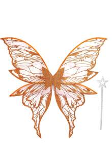 31.5" X 29.5" Adult Fairy Wings Costume Set - Suitable For Carnival Parties. Large Butterfly Wings With Flower Crown. Fairy Costume Set Includes Magic Wand And Elf Ears. - A - View 12